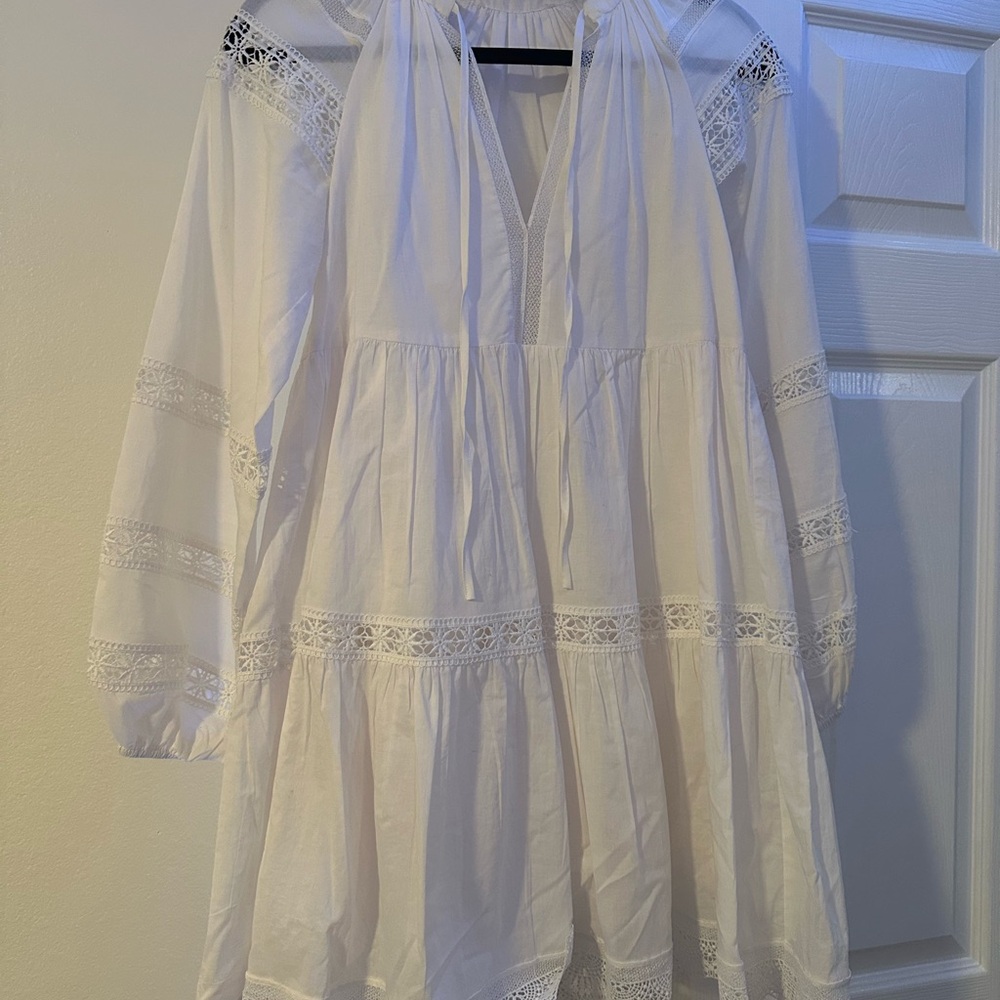 White Lace Trim Dress-XS